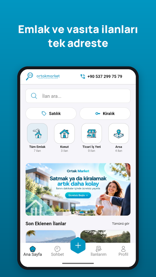 Ortak Market mobil uygulamasının ana ekranı