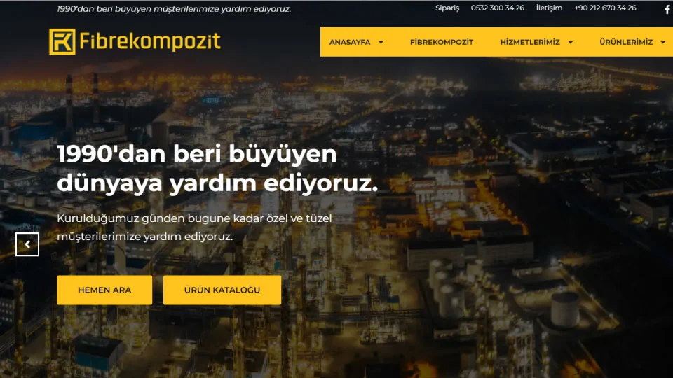 Fibrekompozit proje ve web sitesi önizlemesi